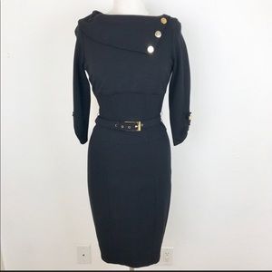 Cache Contour Collection Midi Vintage Black Dress.